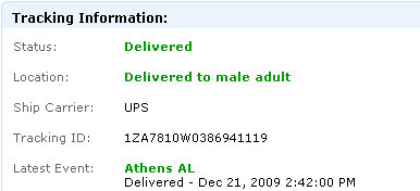 Delivered to male adult